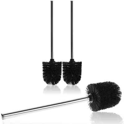 Afbeelding van COM FOUR® 3 x toiletborstel met verwisselbare borstelkop edele roestvrijstalen handgreep Ø 8 cm (03 stuks reserveborstel zwart)