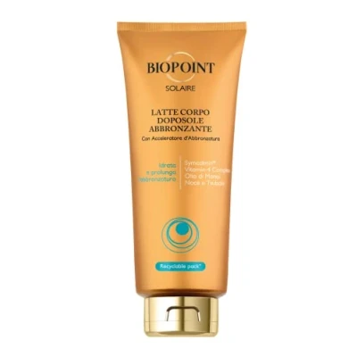 Afbeelding van Biopoint Solaire Verzachtende aftersunmilk met bruiningsversneller, kalmerende en hydraterende werking, geeft een gouden stralende huid, 100 ml