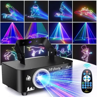 Afbeelding van Fwiull DJ lichtspellen, 3D RGB geanimeerd discolicht met afstandsbediening, avondlicht spraakbesturing DMX 512, voor bar, feest, KTV, verjaardag, familie