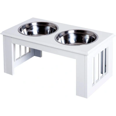 Afbeelding van PawHut Verhoogde hondenbak van roestvrij staal, wit, 58,4 x 30,5 25,4 cm