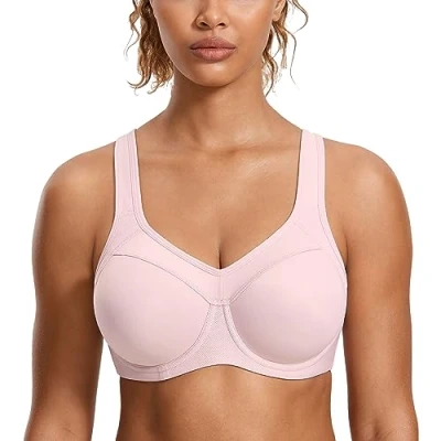Afbeelding van SYROKAN Sportbeha voor dames, met beugel, grote ondersteuning racerback,, Rhodoniet roze