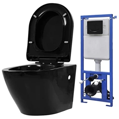 Image de vidaXL Toilette suspendue au mur avec réservoir caché Céramique Noir3054478