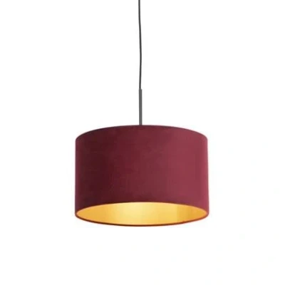 Afbeelding van QAZQA Zwarte hanglamp met velours kap rood goud 35 cm Combi