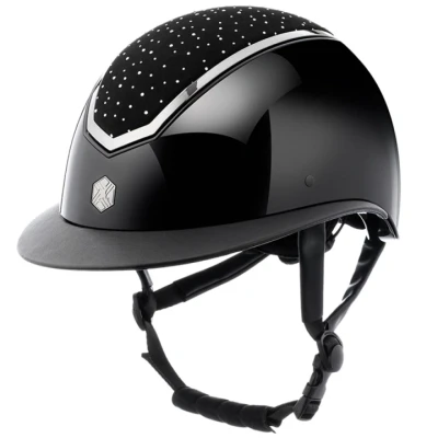 Afbeelding van Charles Owen Paardrijcap Kylo Gloss Wide Peak Crystal Zwart/Chrome