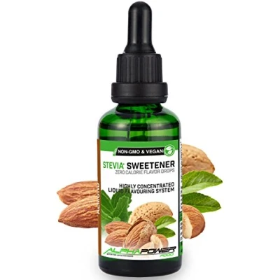 Afbeelding van ALPHAPOWER FOOD Stevia Amandelfruitdruppels natuurlijk voedselaroma I Vloeibare zoetstof sterk geconcentreerd 1 x 50 ml. flavour drops, flavdrops