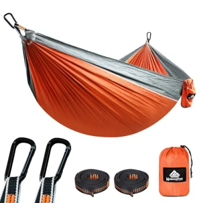 Afbeelding van NATUREFUN Ultralichte reishangmat, 300 kg draagkracht, ademend, sneldrogend, 2 hoogwaardige karabijnhaken, inclusief nylon riemen, tuin binnen en buiten