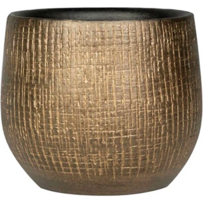 Afbeelding van Plantenpot/bloempot in een strakke Modern design look metaal goud Dia 15 cm en Hoogte 13