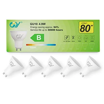 Image de GY Ampoules Led GU10 4.9W Equivalent 80W, 790LM 4000K Blanc Neutre, Angle de Lumière 120, Ampoule Efficacité Energétique, Non Dimmable, Lot 5