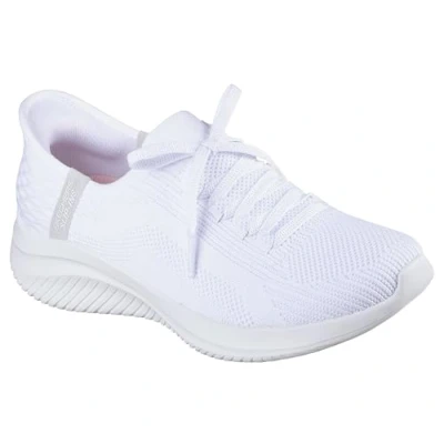 Afbeelding van Skechers Hands Free Ultra Flex 3.0 Brilliant Path Sneakers voor dames, White Knit Light Gray Trim