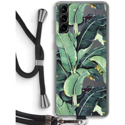 Afbeelding van hoesje met Koord geschikt voor Samsung Galaxy S21 Plus Bananenbladeren Telefoonhoesje Zwart Bescherming aan alle Kanten en Over de Schermrand