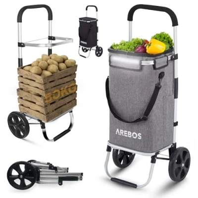 Afbeelding van AREBOS 3in1 Winkelwagen inklapbaar boodschappen scooter Draagvermogen 50 Kg