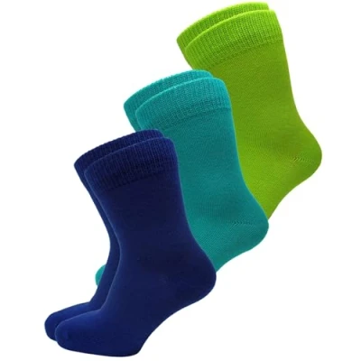 Afbeelding van VITSOCKS Fijne sokken van 98% katoen, zacht, comfortabel, voor kinderen (3 paar) jongens en meisjes, 3 paar (groen, blauw, turquoise)
