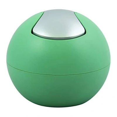 Afbeelding van Spirella Afvalemmer voor badkamer, cosmetica container, 1 liter, glanzende of matte afwerking, afvalcontainer met draaideksel, tafelvuilnisemmer, matgroen