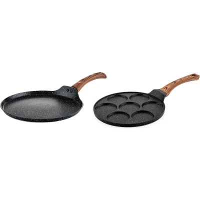 Afbeelding van Westinghouse Pannenkoekpannenset Marble Wood ø 26 en 28 cm Inductie alle andere warmtebronnen