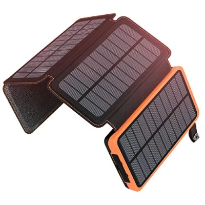 Afbeelding van A ADDTOP Oplader op zonne energie, 25.000 mAh, draagbaar, externe batterij met 4 panelen, waterdicht, powerbank 2 USB poorten voor telefoon, tablets