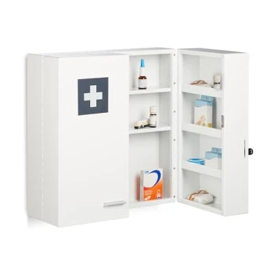 Afbeelding van Relaxdays medicijnkastje afsluitbaar wit opbergkastje medicijnen badkamer EHBO kast