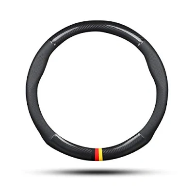 Afbeelding van Ergocar Stuurhoes voor auto, koolstofvezel en PU leer, sport, antislip, diameter 38 cm (15 inch) (zwart G)
