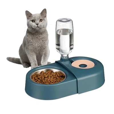 Afbeelding van Relaxdays voerbak kat met waterdispenser eet en drinkbak kleine hond dubbele etensbak