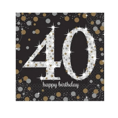 Image de Serviette 40 ans argent étincelant or 16 pièces