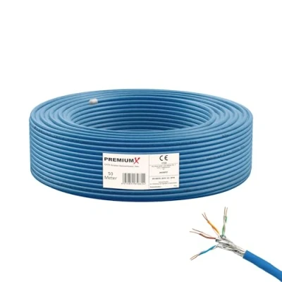Afbeelding van PremiumX CAT 8 Simplex netwerkkabel 50 m LAN kabel Ethernet datakabel S/FTP PiMF PoE Cca Cat8 installatiekabel