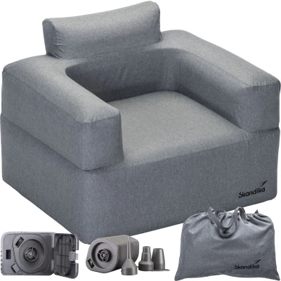 Afbeelding van Skandika Easy Air Single Luchtsofa Campingstoel Opblaasbare zitstoel voor buiten, met elektrische pomp, 1 persoon, oplaadbaar USB oplaadkabel, logeerbed, tot 200 kg, draagtas luchtbank, camping 100 x 80 78 cm (L B H) grijs