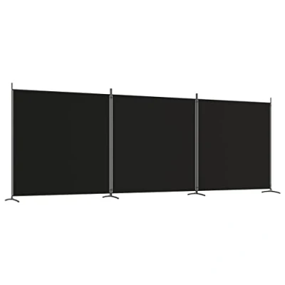 Afbeelding van Kamerscherm met 3 panelen 525x180 cm stof zwart