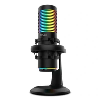 Afbeelding van KROM KAZE HQ omnidirectionele en cardioïde streaming microfoonset, 2 capsulecondensatoren, schokbestendig, compatibel met Windows, MacOS, Android, iOS, RGB, zwart