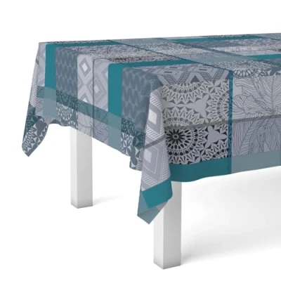 Afbeelding van Martina Home Tafelkleed van wasdoek, rond, blauw, 140 cm