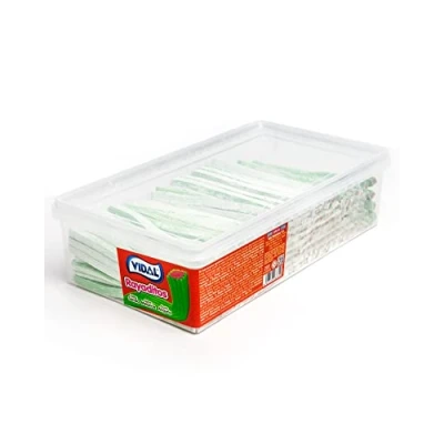 Afbeelding van Vidal Watermeloen gestreepte smaak, gevuld cadeau met intense watermeloensmaak, groene kleur en binnenkant roze, dienblad van 200 stuks