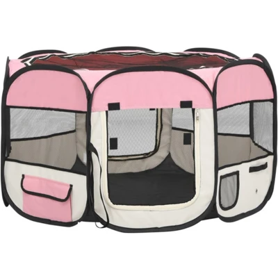 Afbeelding van vidaXL Hondenren inklapbaar met draagtas 110x110x58 cm roze