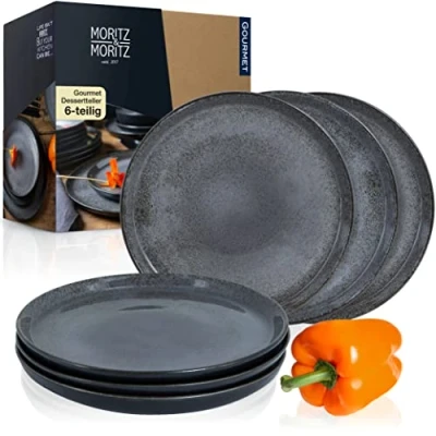 Afbeelding van Moritz &amp; Vida Set van 6 elegante dessertborden porselein, voor personen, vaatwasser en magnetronbestendig, antraciet
