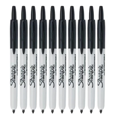 Afbeelding van Sharpie 10 stuks permanente markeerstiften, intrekbaar, fijne punt, zwart