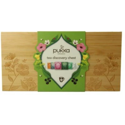 Afbeelding van Pukka Discovery Chest Biologische Kruidenthee 42 theezakjes 6 verschillende smaken Leuk als verjaardagscadeau Bamboe Theedoos Theekist Geschenkverpakking