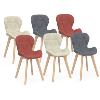Image de Lot de 6 chaises modernes en tissu mix color gris foncé x2, terracotta beige x2 assises matelassées IDMarket