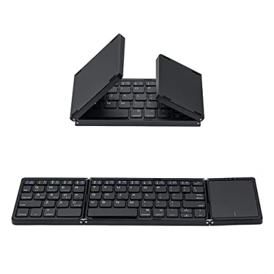 Afbeelding van Mcbazel Opvouwbaar draadloos toetsenbord met touchpad voor tablet/mobiele telefoon/pc, draagbaar, draadloos, oplaadbaar, ondersteunt meerdere apparaten/iOS/Android/MacOS/Windows zwart