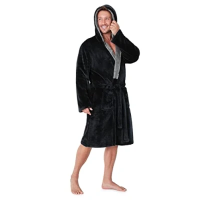 Afbeelding van CityComfort badjas voor heren, van fleece, zwart.