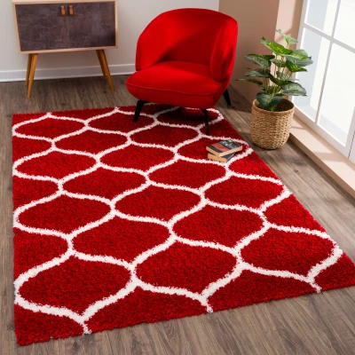 Afbeelding van Madrid Shaggy Design Vloerkleed Rood Creme Hoogpolig 200x290 cm