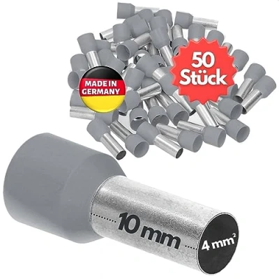 Afbeelding van 50 stuks Kalitec AE410GRSB adereindhulzen geïsoleerd 4,0 mm² 10 mm lang grijs I Made in Germany Industriële kwaliteit