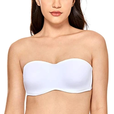 Afbeelding van Delimira Strapless beugelbeha voor dames, gevoerde hoofdband, naadloze minimaliserende beha, Wit.
