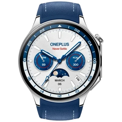 Image de OnePlus Watch 2 Argent (Bracelet En Cuir Bleu)