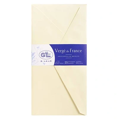 Afbeelding van Lalo 22716L een verpakking met 25 enveloppen gevoerd rubberen coating, 11 x 22 cm, Franse kloof, ivoorkleurig