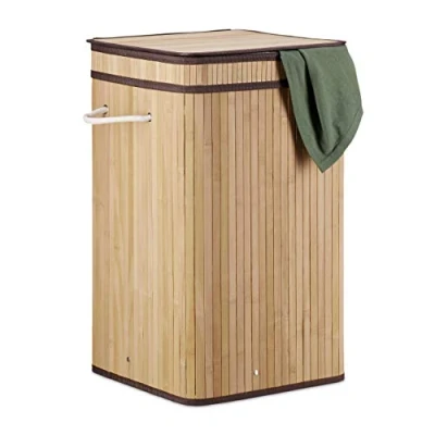 Afbeelding van Relaxdays wasmand bamboe wasbox opvouwbaar 70 liter vierkant 63 x 36 cm Naturel