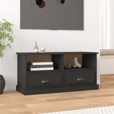 Afbeelding van Tv meubel 93x35,5x45 cm bewerkt hout zwart