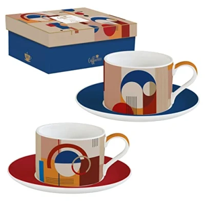 Afbeelding van Easy Life Design Kop en Schotel Art Deco &amp; Flowers Porselein 2 stuks 240ml geschenkset topkwaliteit