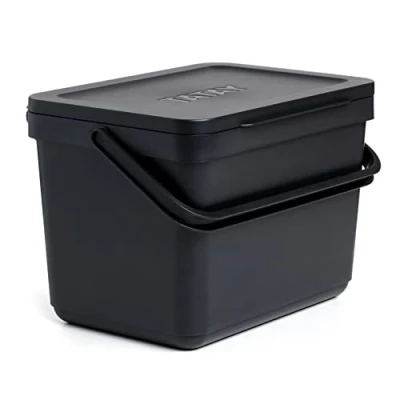 Afbeelding van TATAY organisch afvalemmer, inhoud 6 liter, polypropyleen, gemaakt van 100% gerecycleerde materialen. Kleur: zwart. Afmetingen: 26,5 x 19 18,5 cm