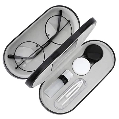 Afbeelding van MoKo 2 in 1 etui voor brillen en contactlenzen, van waterdicht PU, ideaal het opbergen zonnebrillen, brillen, zwart