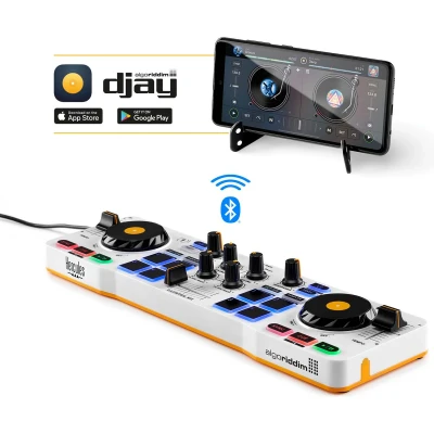 Afbeelding van Hercules DJControl Mix Bluetooth Draadloze DJ controller voor Smartphones (iOS en Android) djay App 2 Decks Eenvoudig mixen op een smartphone via Low Energy aansluiten is snel simpel Jogwielen scratchen