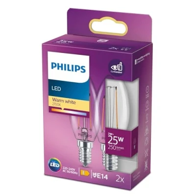 Afbeelding van Philips ampoule LED Equivalent 25W E14 Blanc chaud, Non dimmable, Verre, Lot de 2