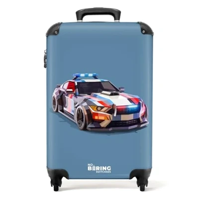Afbeelding van NoBoringSuitcases.com Kinderkoffer Gedetailleerde politieauto op blauwe achtergrond Past binnen 55x40x20 cm en 55x35x25 Handbagage Trolley wieltjes Reiskoffer met wielen Rolkoffer Kindertrolley jongen Koffer kinderen