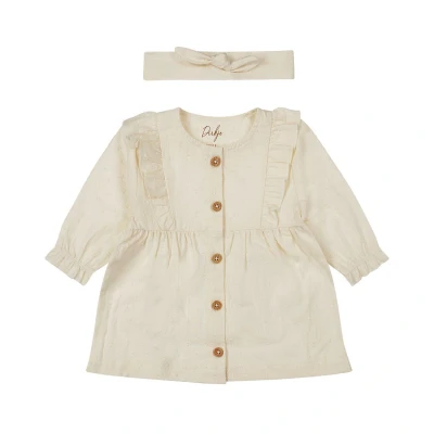 Afbeelding van Dirkje Jurkje + Haarband Off White Bio Cotton Maat 80